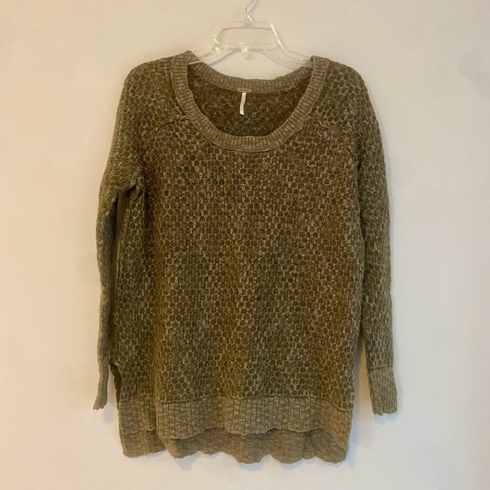 Free People Olive Green Crew Neck Sweater